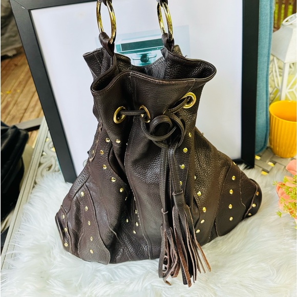 Bulga Brown Leather Drawstring Bag - Picture 11 of 11